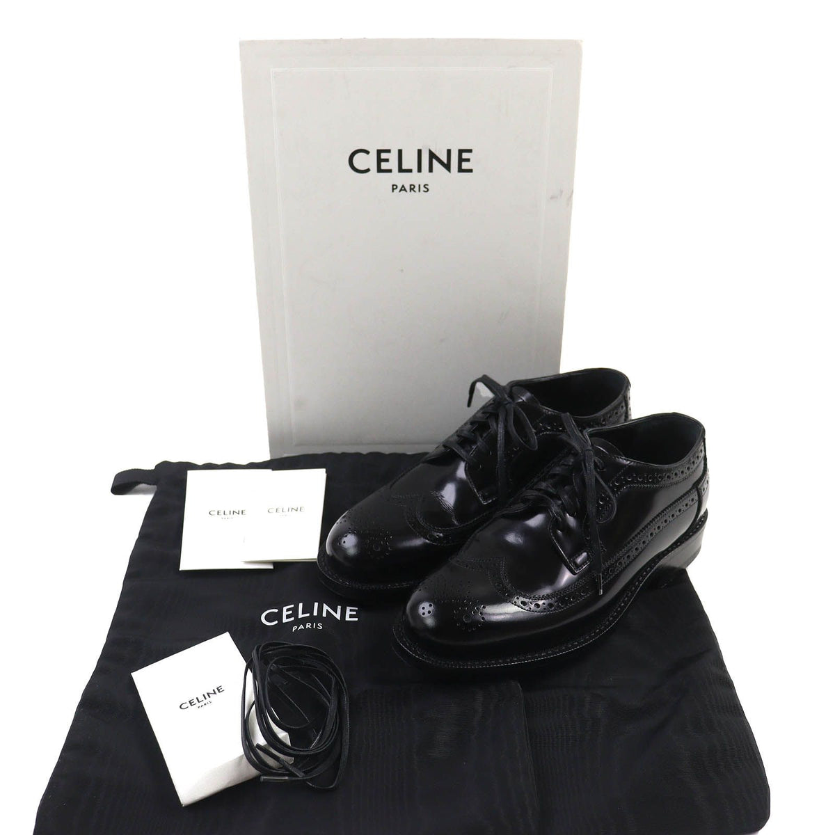 Celine Wingtip Medallion Derby Shoes Leather Black — view 2