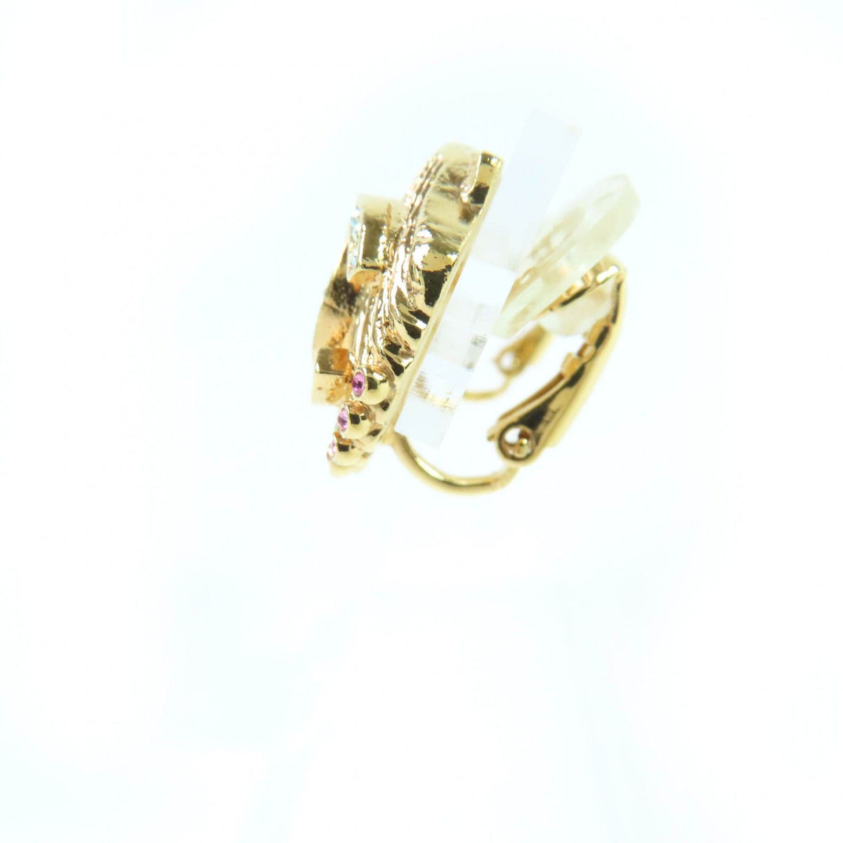 Chanel CC Logo Rhinestone Shell Design Earrings Gold — view 3