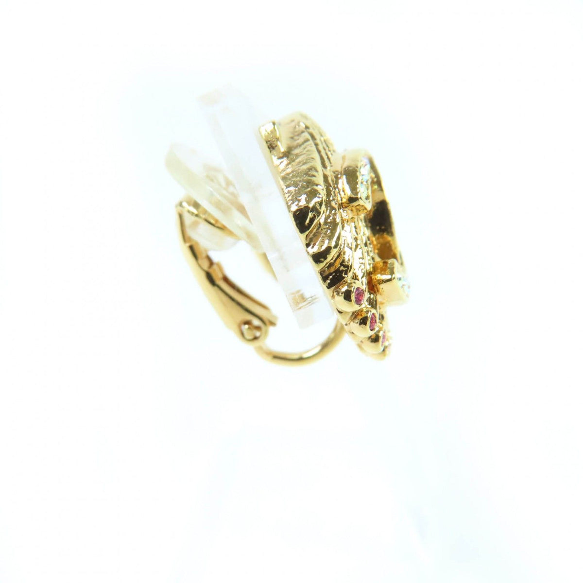 Chanel CC Logo Rhinestone Shell Design Earrings Gold — view 5