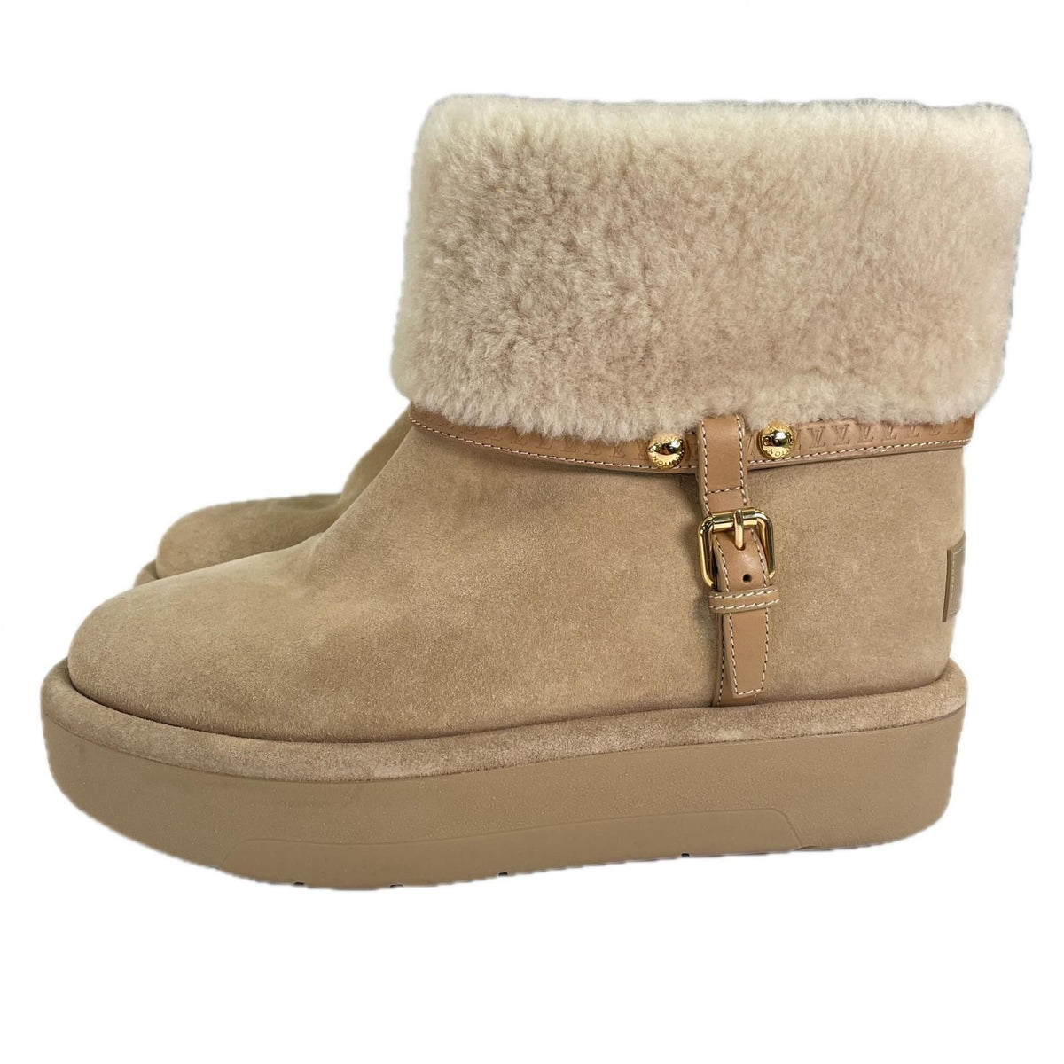 Louis Vuitton Aspen Line Shearling Belt Design Short Boots Beige — view 2