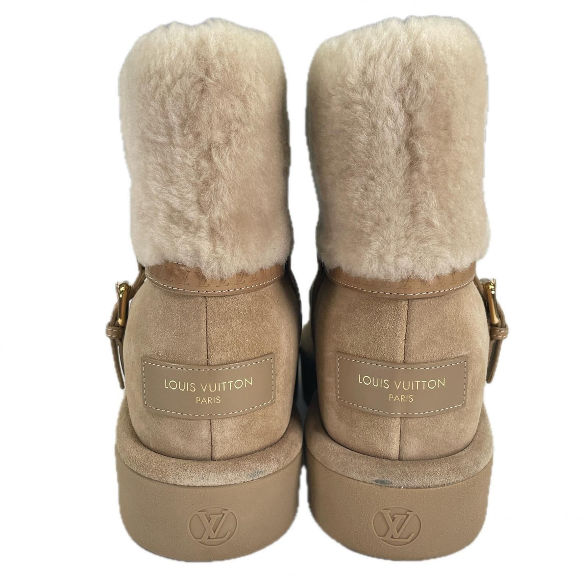 Louis Vuitton Aspen Line Shearling Belt Design Short Boots Beige — view 3