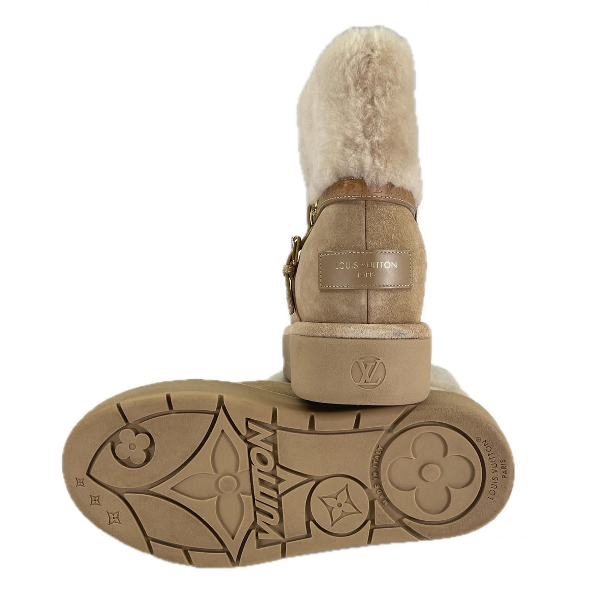 Louis Vuitton Aspen Line Shearling Belt Design Short Boots Beige — view 6