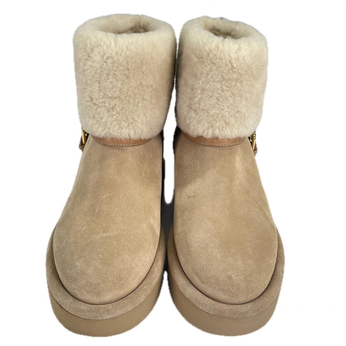 Louis Vuitton Aspen Line Shearling Belt Design Short Boots Beige — view 5