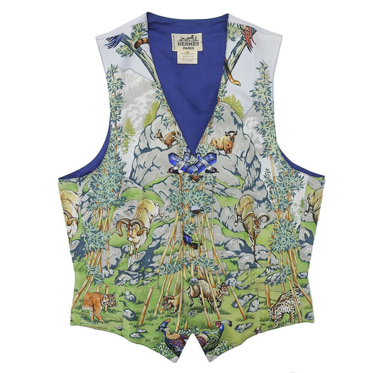 Hermes Vintage Silk 100% Sichuan Animal Pattern Gilet Vest Multicolor 46