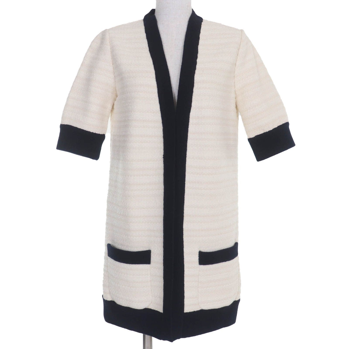 Gucci Wool Cotton Front Open Collarless Coat Ivory