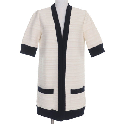 Gucci Wool Cotton Front Open Collarless Coat Ivory