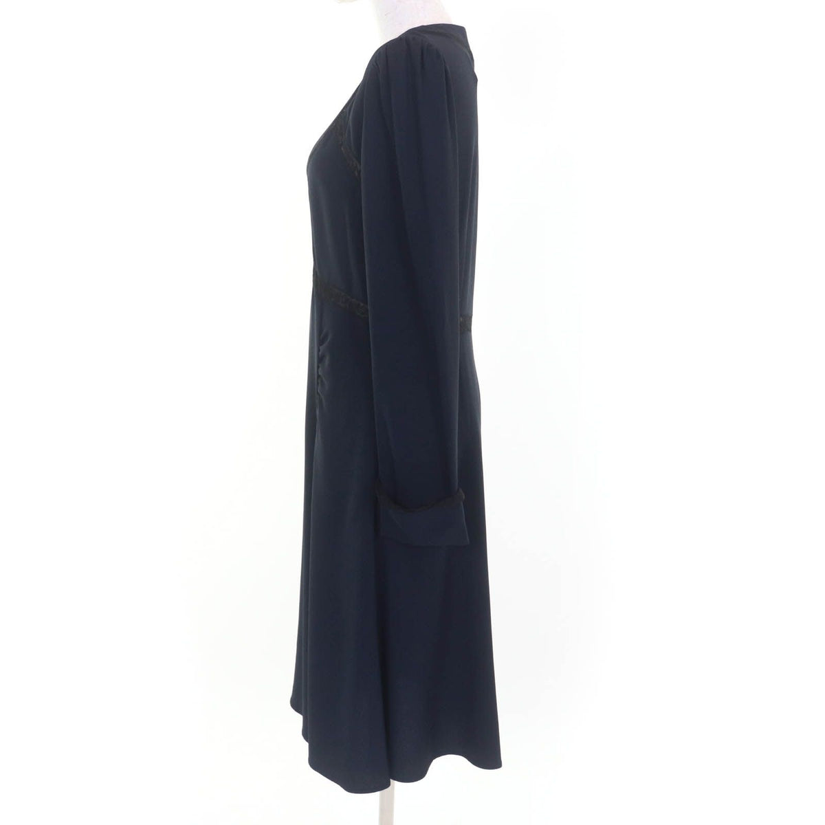 Prada Lace Combination V-neck Long Sleeve Dress Navy 40 — view 2