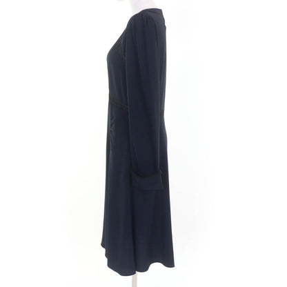 Prada Lace Combination V-neck Long Sleeve Dress Navy 40 — view 2