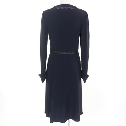 Prada Lace Combination V-neck Long Sleeve Dress Navy 40 — view 3