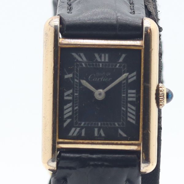 Cartier Must Tank 925 Sterling Silver Black Dial Watch