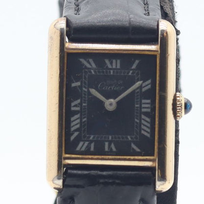 Cartier Must Tank 925 Sterling Silver Black Dial Watch