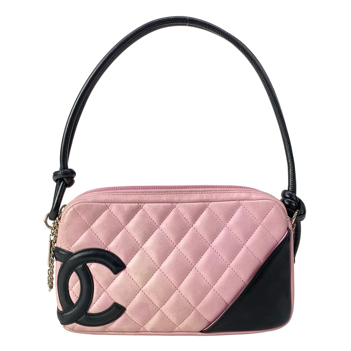 Chanel Handbag Cambon Line Pink Black Silver Leather