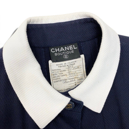 Chanel Runway CC Logo Button Dress 36 Navy White Cotton — view 8