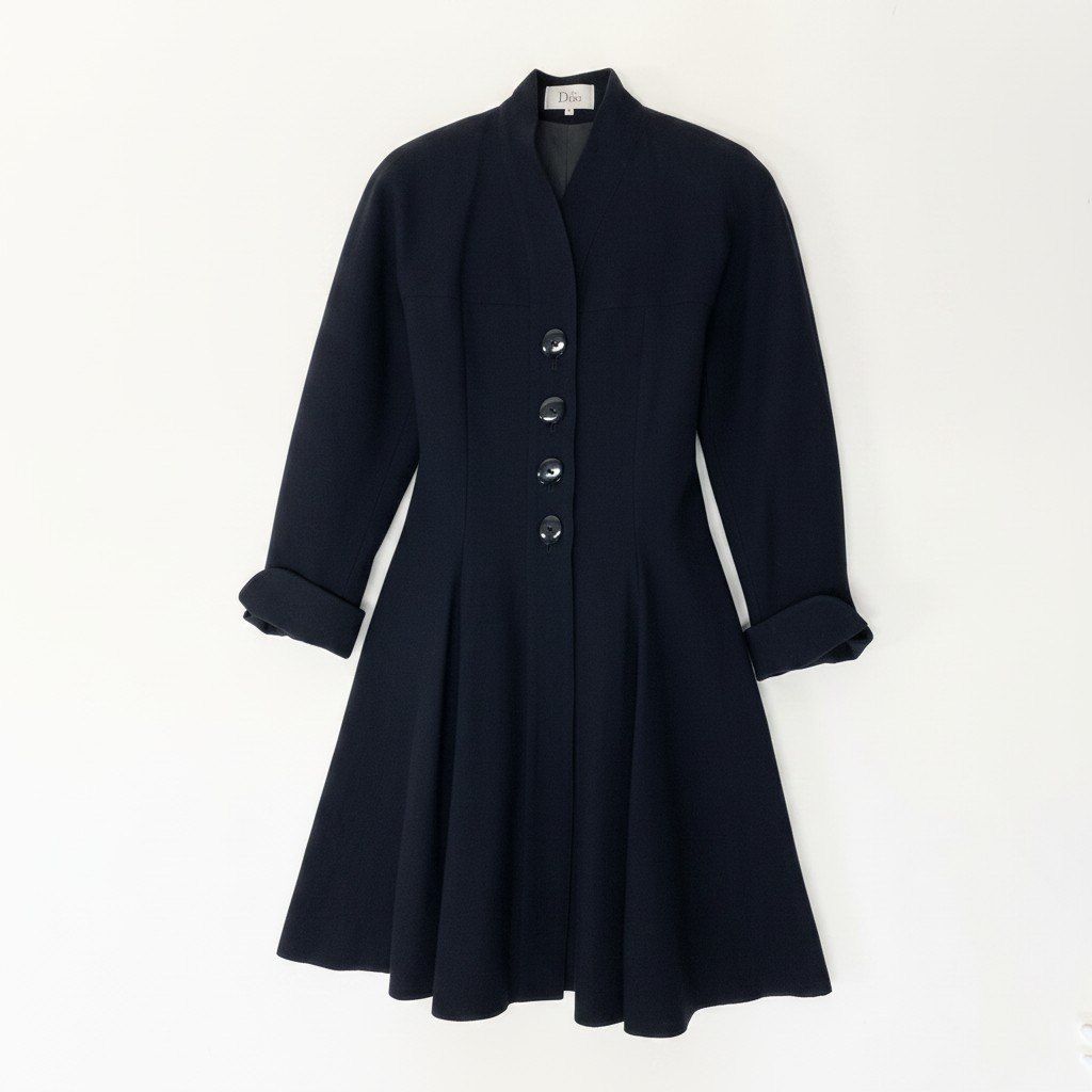 Dior Miss A-Line Flare Coat Black Wool M