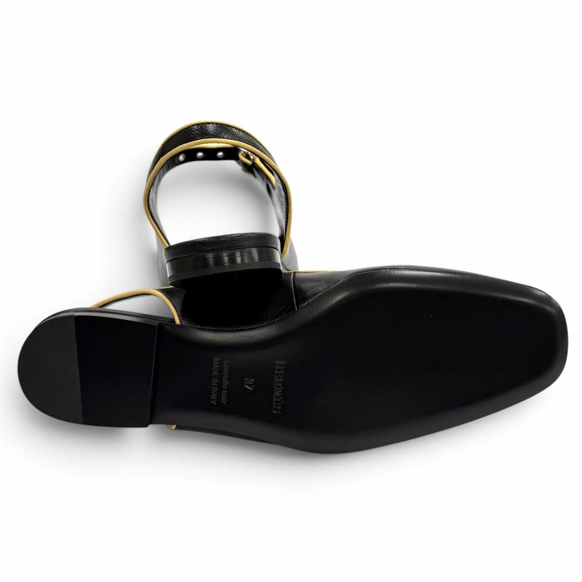 Hermes Cleo H Buckle Square Toe Leather Ballet Shoes Black — view 5