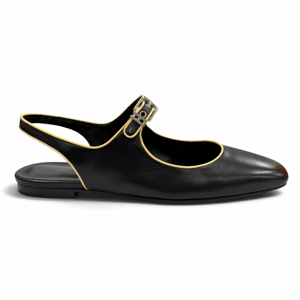 Hermes Cleo H Buckle Square Toe Leather Ballet Shoes Black — view 7