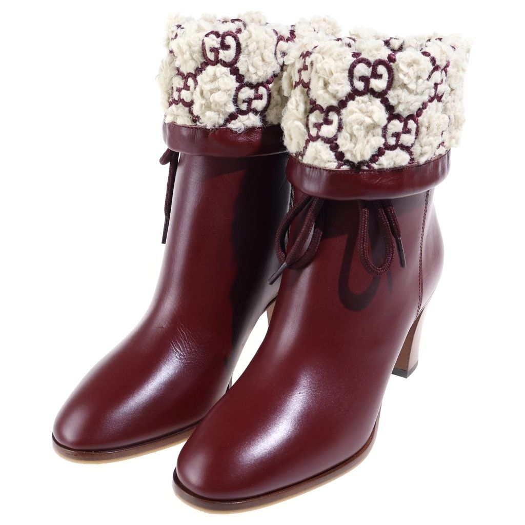 Gucci GG Shearling Effect Leather Boots Red White — view 2