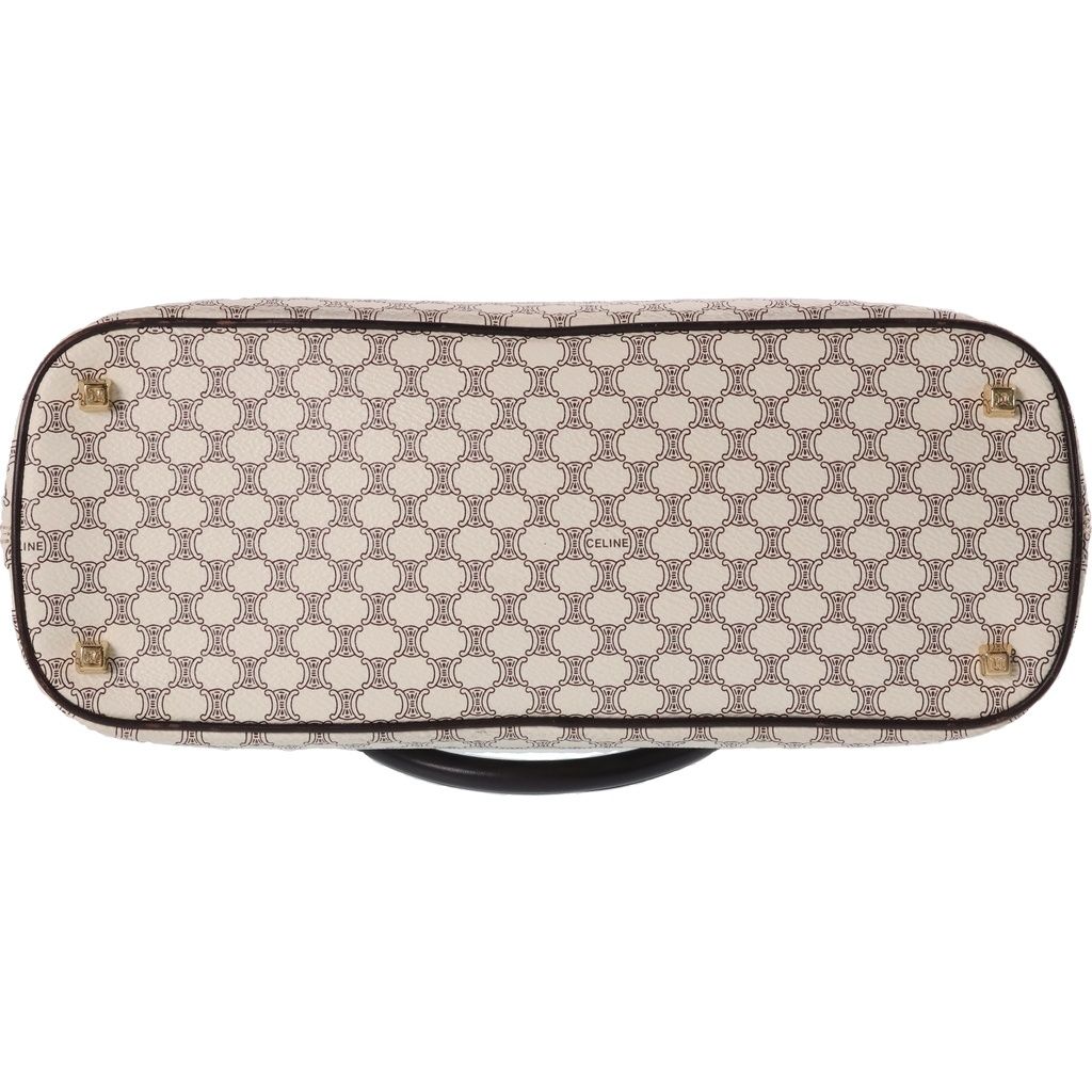Celine Macadam Pattern 2-Way Shoulder Bag White Brown Leather Gold — view 4