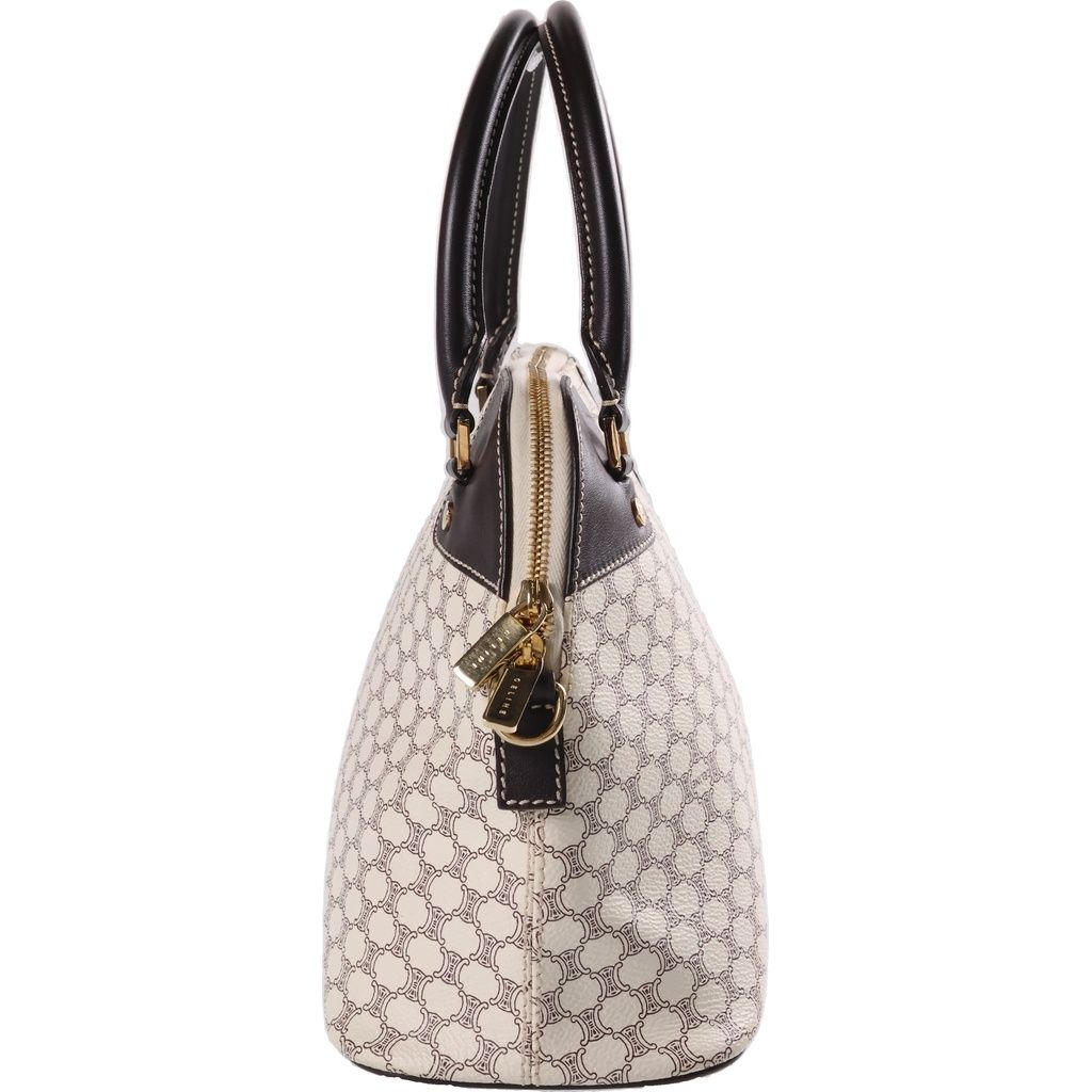 Celine Macadam Pattern 2-Way Shoulder Bag White Brown Leather Gold — view 3