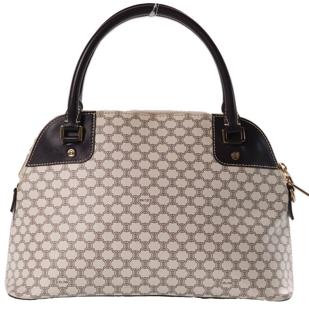 Celine Macadam Pattern 2-Way Shoulder Bag White Brown Leather Gold — view 2