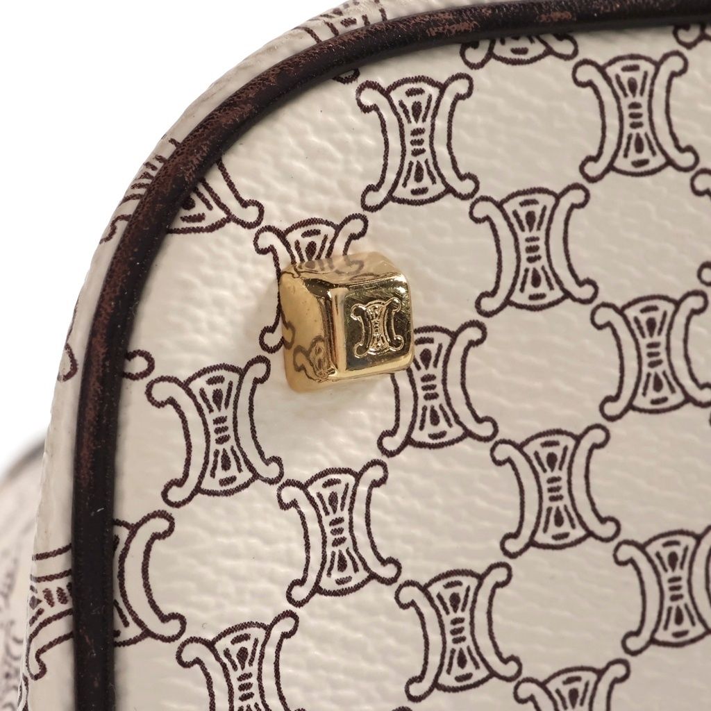 Celine Macadam Pattern 2-Way Shoulder Bag White Brown Leather Gold — view 6