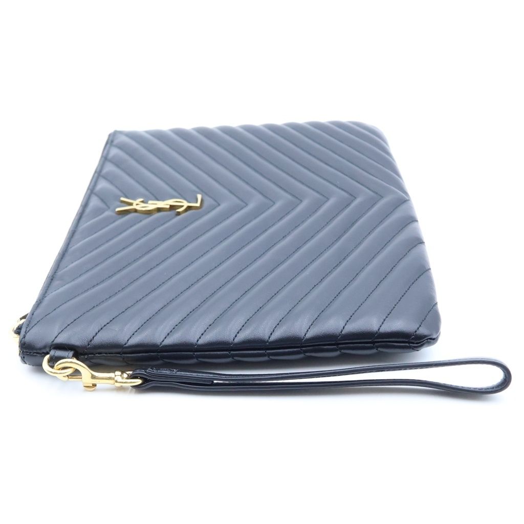 Saint Laurent Paris Clutch Cassandra Document Gold Leather Black — view 3