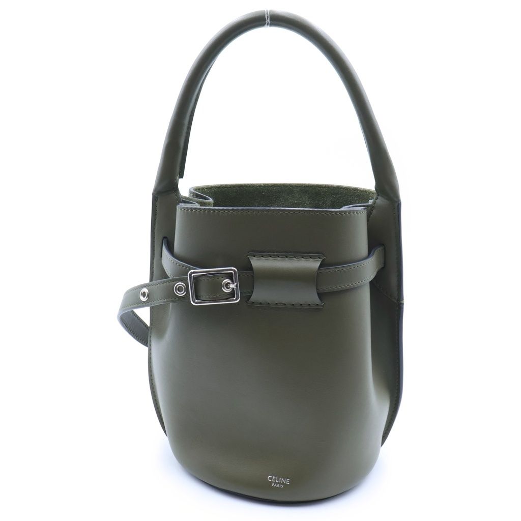 Celine Big Back Nano Bucket 2-Way Shoulder Bag Khaki Green Leather Silver