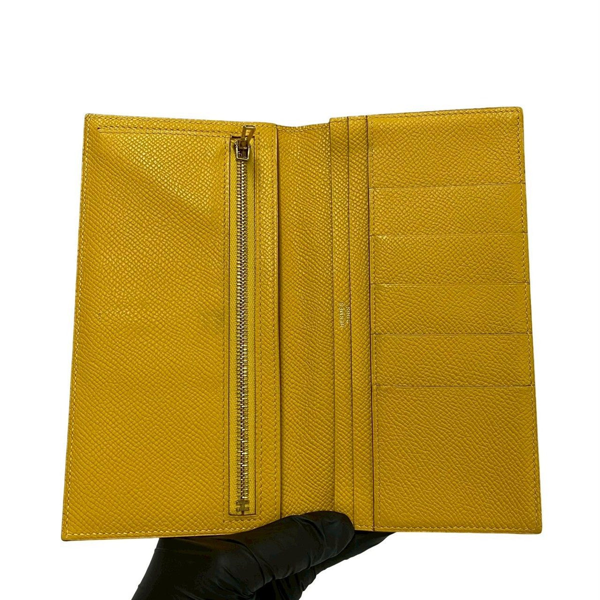 Hermes Bearn Soufflet Veau Epsom Wallet Billfold Coin Purse Yellow — view 6