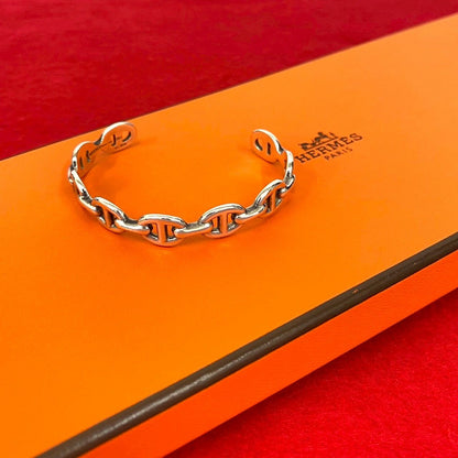Hermes Chaine D'ancre Enchainee 925 Sterling Silver Bangle Bracelet