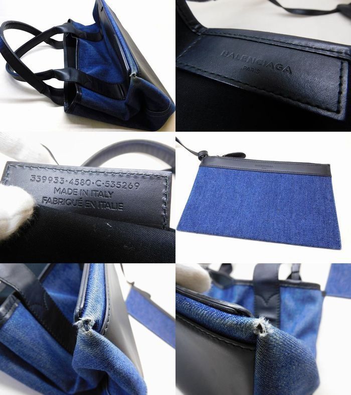 Balenciaga Navy Cabas S Tote Bag Blue Denim Canvas — view 4