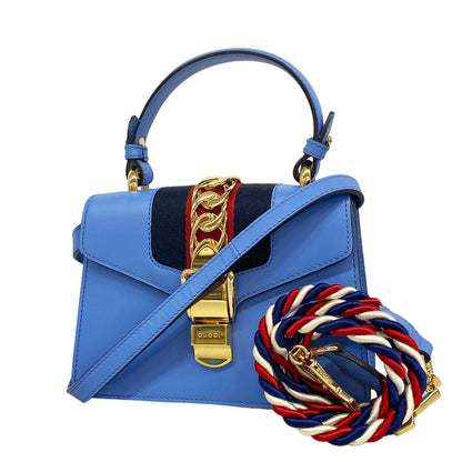Gucci Handbag Sylvie Leather Blue Gold 2-Way Bag