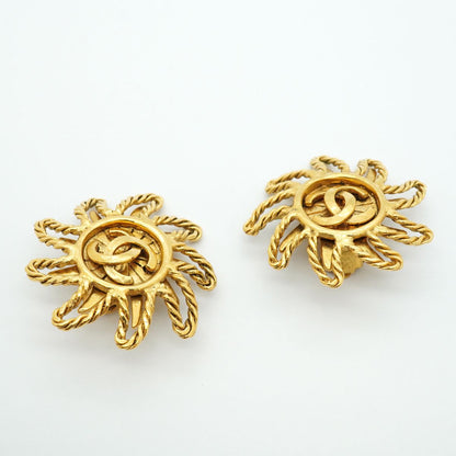 Chanel Earrings Vintage CC Logo Sun Motif Gold Plated — view 2