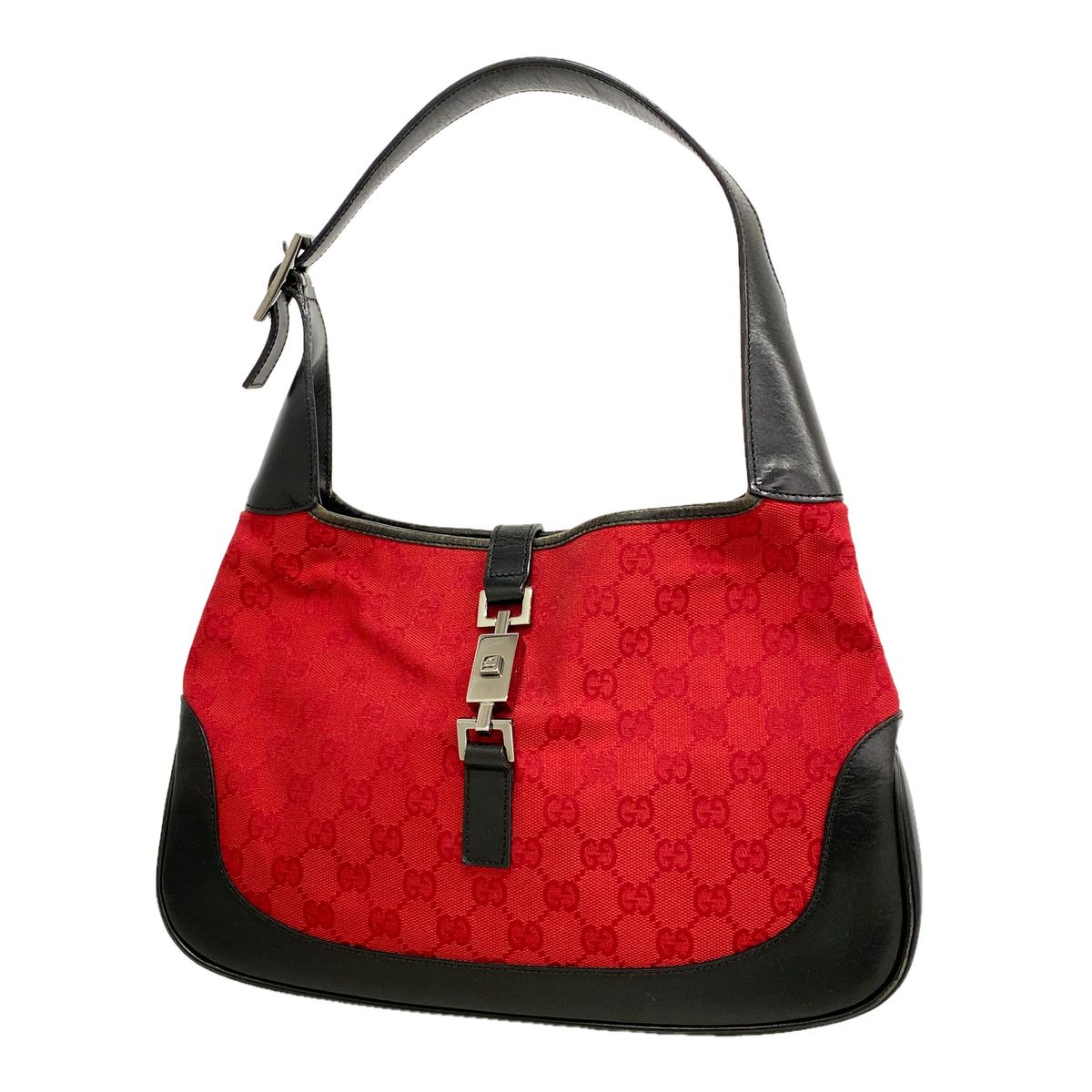 Gucci Shoulder Bag GG Canvas Jackie Red Black Silver