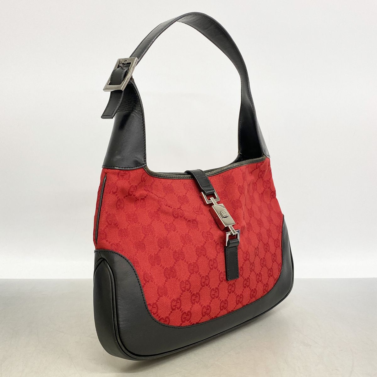 Gucci Shoulder Bag GG Canvas Jackie Red Black Silver — view 2