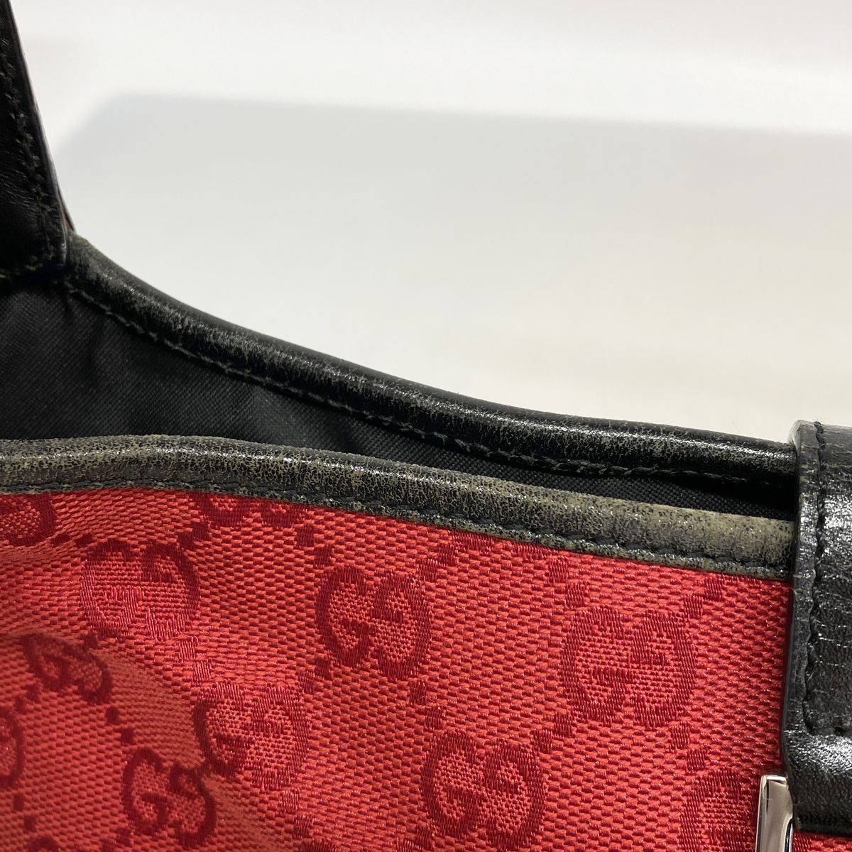 Gucci Shoulder Bag GG Canvas Jackie Red Black Silver — view 8