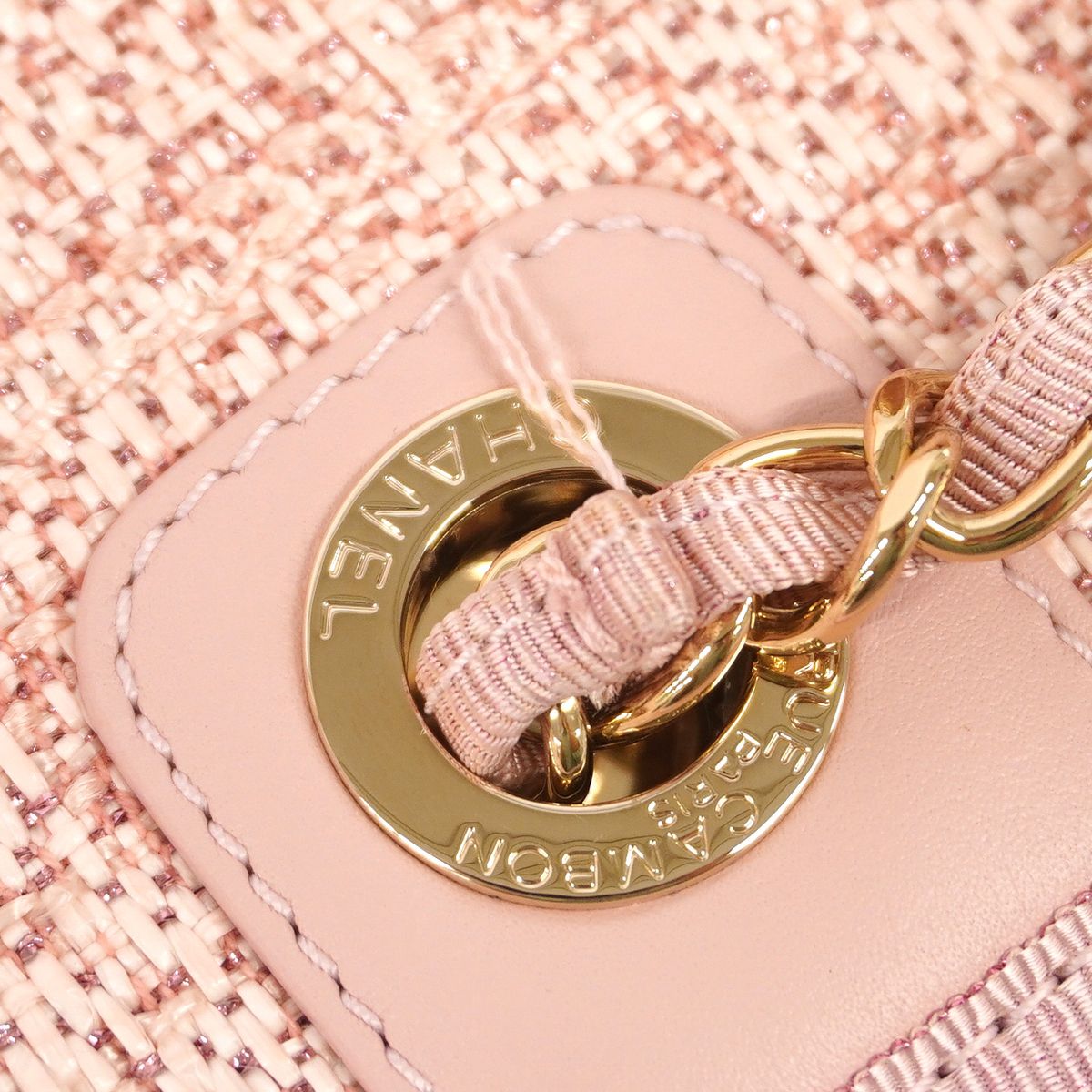 Chanel Chain Tote Bag Deauville Tweed Pink Champagne Gold — view 6