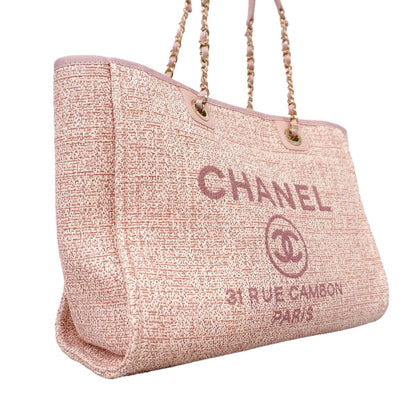 Chanel Chain Tote Bag Deauville Tweed Pink Champagne Gold — view 2
