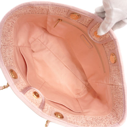 Chanel Chain Tote Bag Deauville Tweed Pink Champagne Gold — view 4