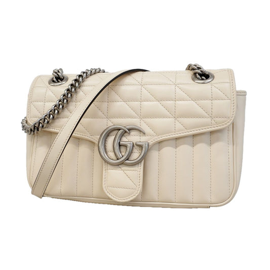 Gucci Shoulder Bag GG Marmont Leather Ivory Silver
