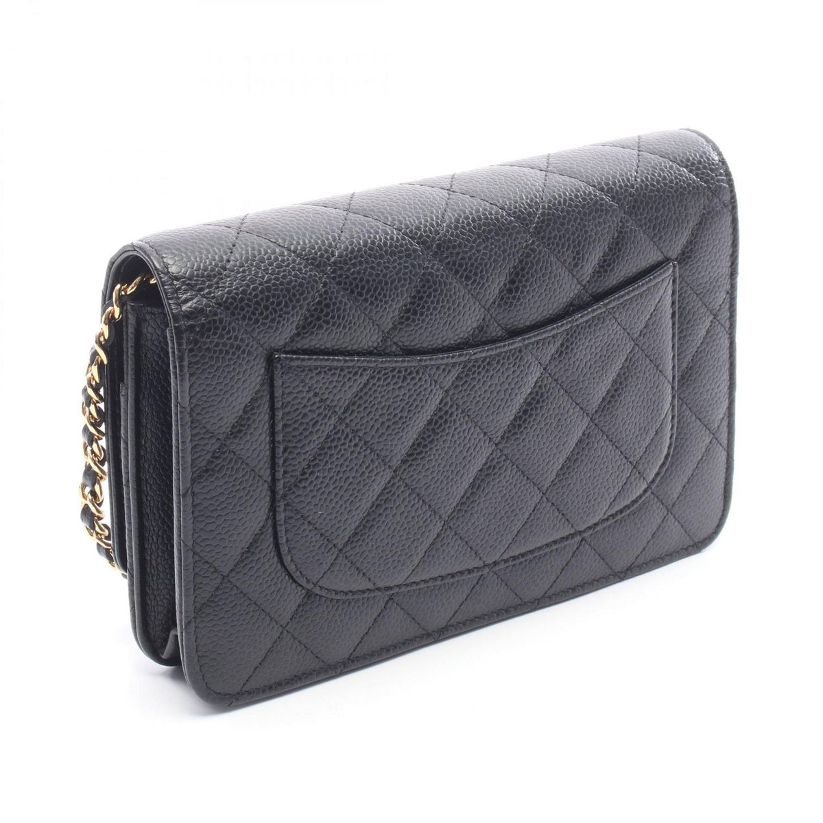 Chanel Shoulder Bag Quilted Black Caviar Leather Chain Wallet — view 2