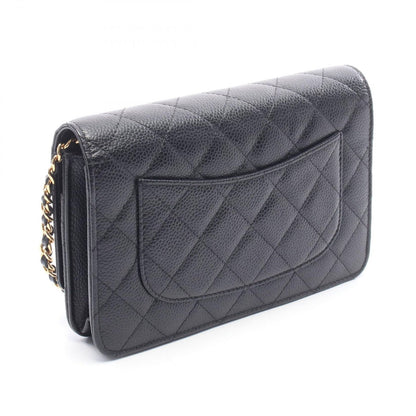 Chanel Shoulder Bag Quilted Black Caviar Leather Chain Wallet — view 2