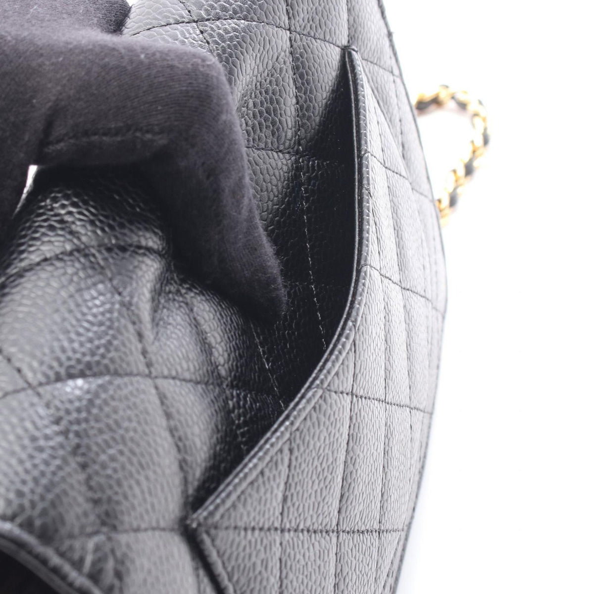 Chanel Shoulder Bag Quilted Black Caviar Leather Chain Wallet — view 6