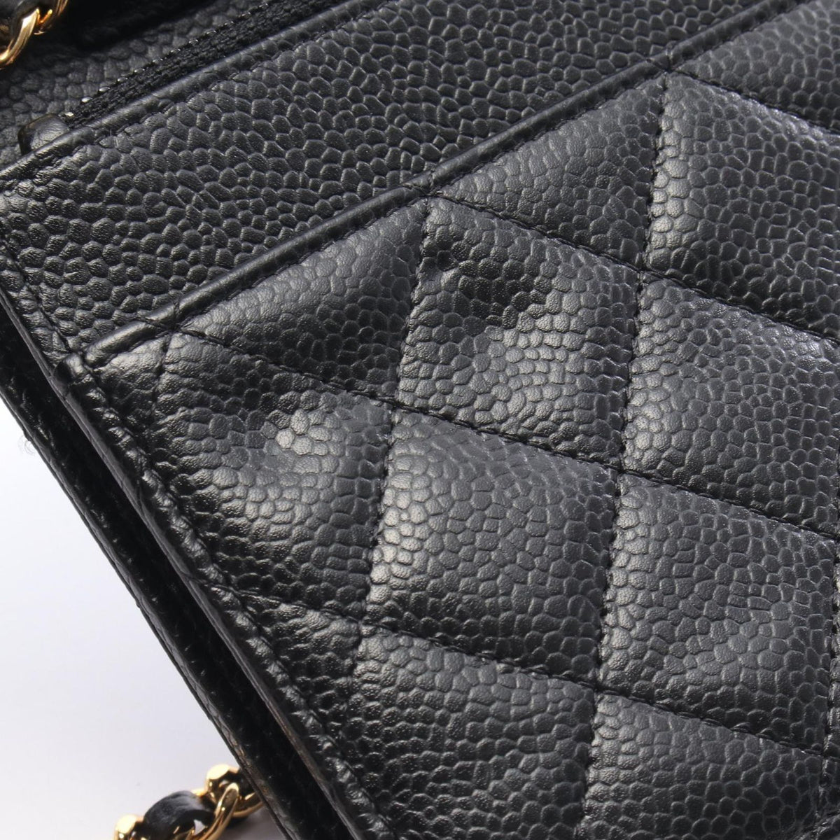 Chanel Shoulder Bag Quilted Black Caviar Leather Chain Wallet — view 8