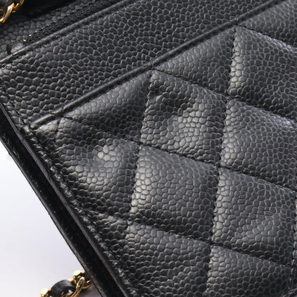 Chanel Shoulder Bag Quilted Black Caviar Leather Chain Wallet — view 8