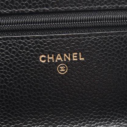 Chanel Shoulder Bag Quilted Black Caviar Leather Chain Wallet — view 4