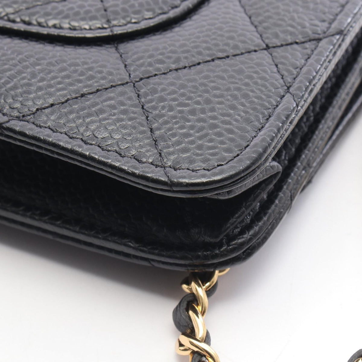 Chanel Shoulder Bag Quilted Black Caviar Leather Chain Wallet — view 7
