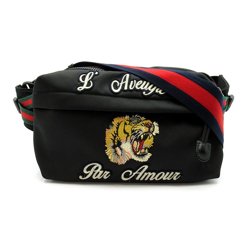 Gucci Embroidered Tiger Belt Bag Nylon Black