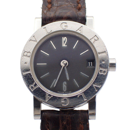 Bvlgari Quartz Watch Black Dial Leather Strap Third Party Buckle