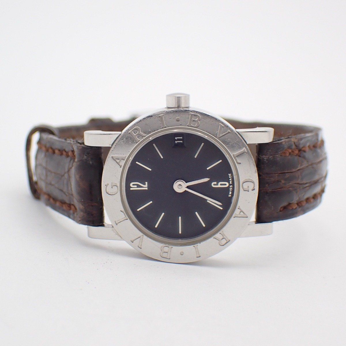 Bvlgari Quartz Watch Black Dial Leather Strap Third Party Buckle — view 2