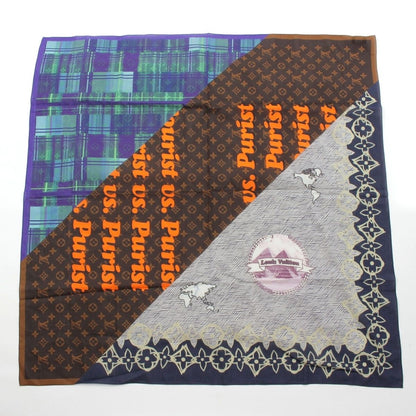 Louis Vuitton Silk Monogram Logo All Over Print Scarf Navy